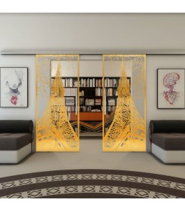 Glasschiebetür SLIM-LINE - Fineprint Model 132 Gold auf Klarglas