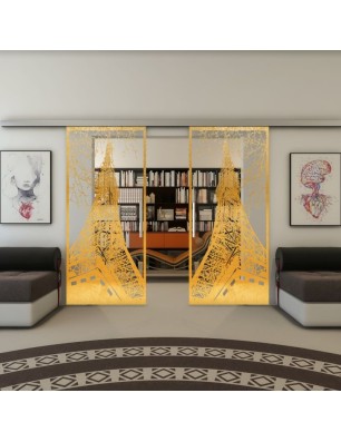 Glasschiebetür SLIM-LINE - Fineprint Model 132 Gold auf Klarglas