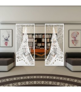 Glasschiebetür SLIM-LINE - Fineprint Model 132 Weiss auf Klarglas