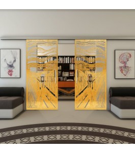 Glasschiebetür SLIM-LINE - Fineprint Model 133 Gold auf Klarglas