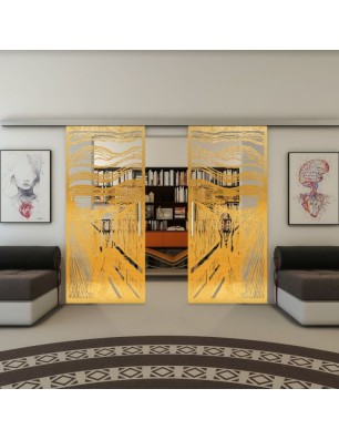 Glasschiebetür SLIM-LINE - Fineprint Model 133 Gold auf Klarglas