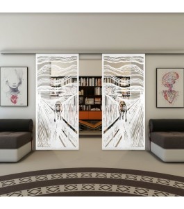 Glasschiebetür SLIM-LINE - Fineprint Model 133 Weiss auf Klarglas