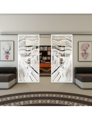 Glasschiebetür SLIM-LINE - Fineprint Model 133 Weiss auf Klarglas