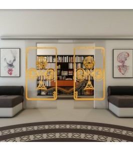 Glasschiebetür SLIM-LINE - Fineprint Model 135 Gold auf Klarglas