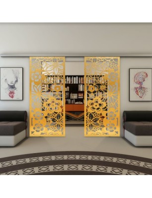 Glasschiebetür SLIM-LINE - Fineprint Model 149 Gold auf Klarglas