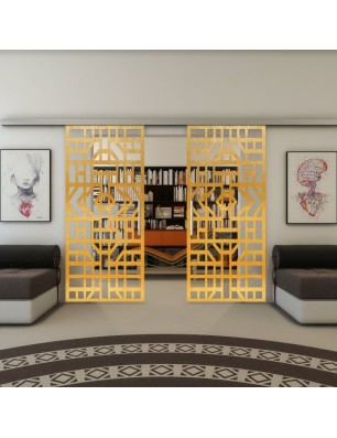 Glasschiebetür SLIM-LINE - Fineprint Model 152 Gold auf Klarglas