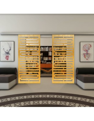 Glasschiebetür SLIM-LINE - Fineprint Model 153 Gold auf Klarglas