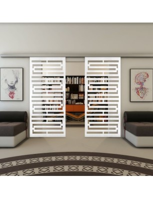 Glasschiebetür SLIM-LINE - Fineprint Model 153 Weiss auf Klarglas