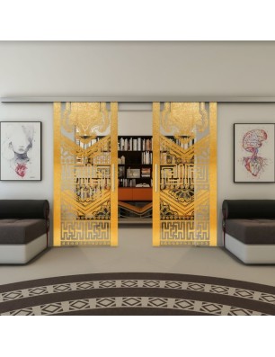 Glasschiebetür SLIM-LINE - Fineprint Model 156 Gold auf Klarglas