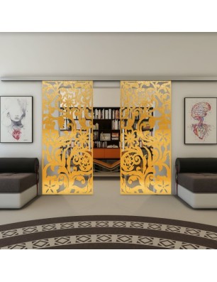 Glasschiebetür SLIM-LINE - Fineprint Model 170 Gold auf Klarglas