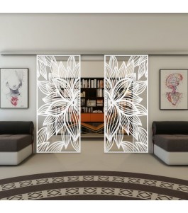 Glasschiebetür SLIM-LINE - Fineprint Model 184 Weiss auf Klarglas