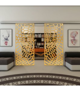 Glasschiebetür SLIM-LINE - Fineprint Model 186 Gold auf Klarglas