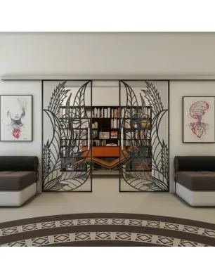 Glasschiebetür SLIM-LINE - Fineprint Model 195 Schwarz auf Klarglas