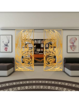 Glasschiebetür SLIM-LINE - Fineprint Model 196 Gold auf Klarglas