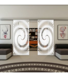 Glasschiebetür SLIM-LINE - Fineprint Model 197 Weiss auf Klarglas
