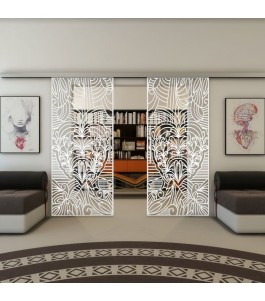 Glasschiebetür SLIM-LINE - Fineprint Model 201 Weiss auf Klarglas