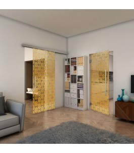 Glasschiebetür SLIM-LINE - Fineprint Model 001 Gold auf Klarglas