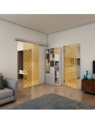 Glasschiebetür SLIM-LINE - Fineprint Model 001 Gold auf Klarglas