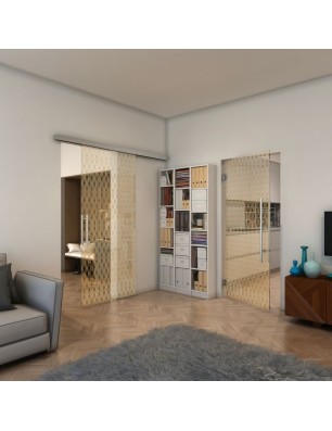 Glasschiebetür SLIM-LINE - Fineprint Model 002 Gold auf Klarglas