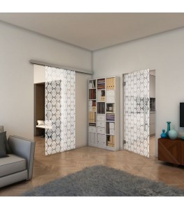 Glasschiebetür SLIM-LINE - Fineprint Model 002 Weiss auf Klarglas