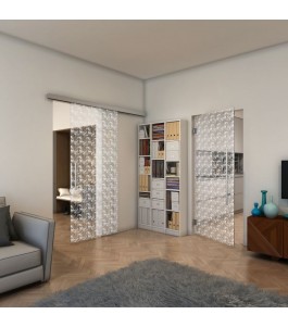 Glasschiebetür SLIM-LINE - Fineprint Model 003 Weiss auf Klarglas