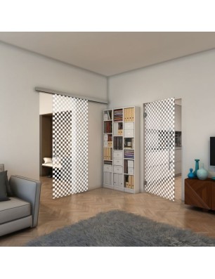 Glasschiebetür SLIM-LINE - Fineprint Model 004 Weiss auf Klarglas