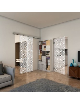 Glasschiebetür SLIM-LINE - Fineprint Model 005 Weiss auf Klarglas