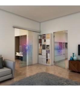 Glasschiebetür SLIM-LINE - Fineprint Model 006 Verlauf auf Klarglas
