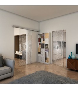 Glasschiebetür SLIM-LINE - Fineprint Model 006 Weiss auf Klarglas
