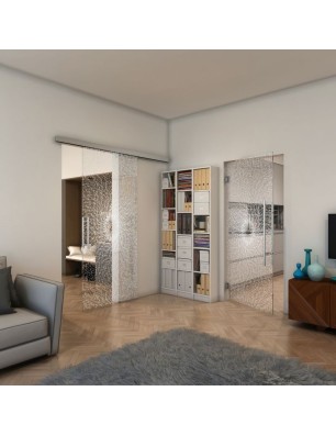 Glasschiebetür SLIM-LINE - Fineprint Model 006 Weiss auf Klarglas