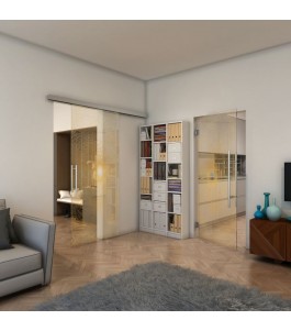 Glasschiebetür SLIM-LINE - Fineprint Model 007 Gold auf Klarglas