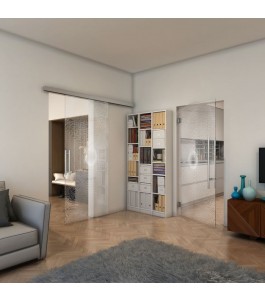 Glasschiebetür SLIM-LINE - Fineprint Model 007 Weiss auf Klarglas