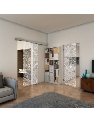 Glasschiebetür SLIM-LINE - Fineprint Model 008 Weiss auf Klarglas