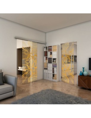 Glasschiebetür SLIM-LINE - Fineprint Model 010 Gold auf Klarglas