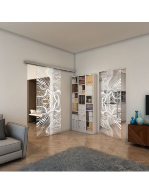 Glasschiebetür SLIM-LINE - Fineprint Model 010 Weiss auf Klarglas