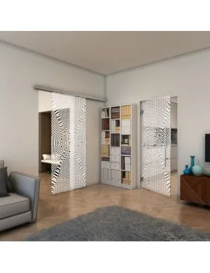 Glasschiebetür SLIM-LINE - Fineprint Model 011 Weiss auf Klarglas