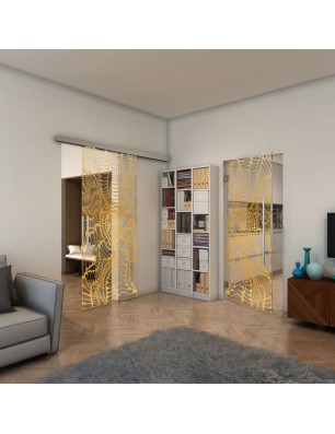 Glasschiebetür SLIM-LINE - Fineprint Model 012 Gold auf Klarglas