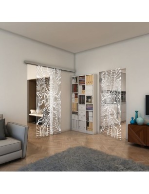 Glasschiebetür SLIM-LINE - Fineprint Model 012 Weiss auf Klarglas