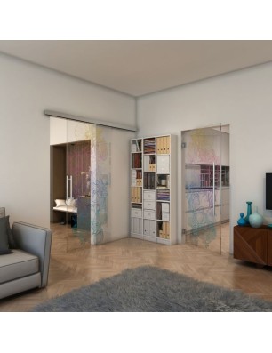 Glasschiebetür SLIM-LINE - Fineprint Model 013 Verlauf auf Klarglas
