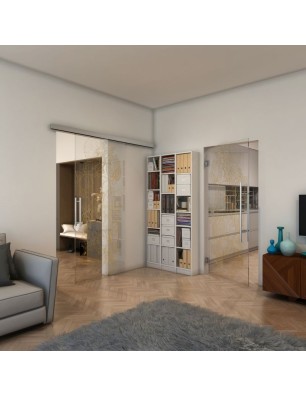 Glasschiebetür SLIM-LINE - Fineprint Model 013 Gold auf Klarglas