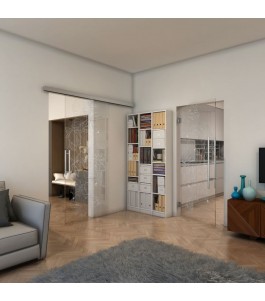 Glasschiebetür SLIM-LINE - Fineprint Model 013 Weiss auf Klarglas