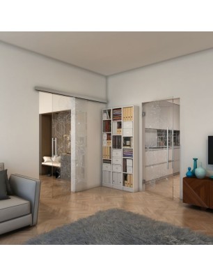 Glasschiebetür SLIM-LINE - Fineprint Model 013 Weiss auf Klarglas