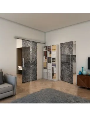 Glasschiebetür SLIM-LINE - Fineprint Model 015 Schwarz auf Klarglas