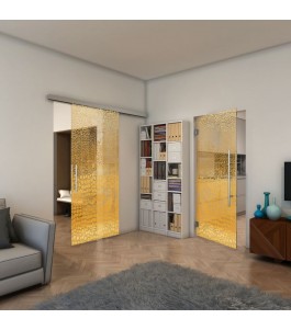 Glasschiebetür SLIM-LINE - Fineprint Model 015 Gold auf Klarglas