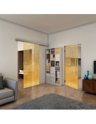 Glasschiebetür SLIM-LINE - Fineprint Model 015 Gold auf Klarglas