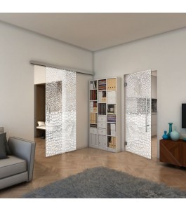 Glasschiebetür SLIM-LINE - Fineprint Model 015 Weiss auf Klarglas