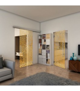 Glasschiebetür SLIM-LINE - Fineprint Model 016 Gold auf Klarglas