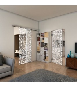 Glasschiebetür SLIM-LINE - Fineprint Model 016 Weiss auf Klarglas