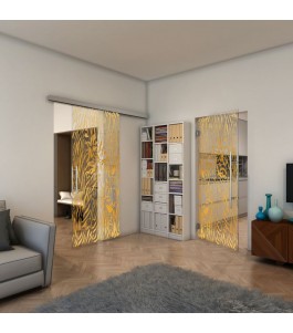 Glasschiebetür SLIM-LINE - Fineprint Model 017 Gold auf Klarglas