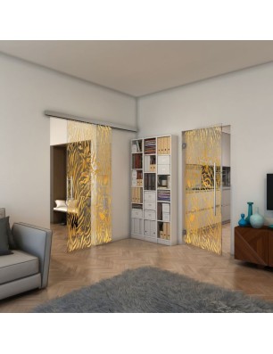 Glasschiebetür SLIM-LINE - Fineprint Model 017 Gold auf Klarglas